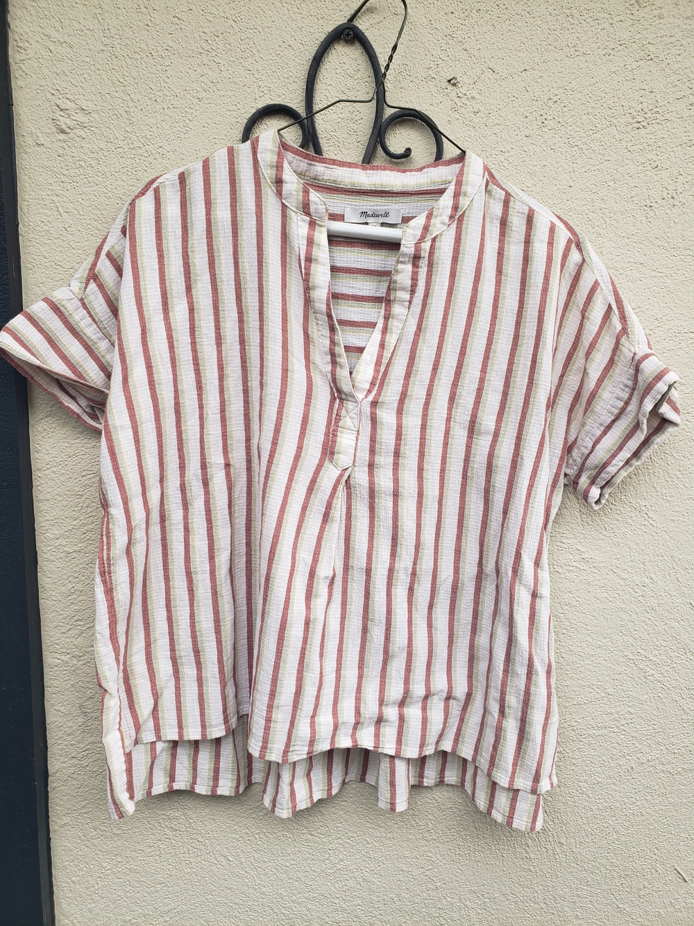 Madewell Striped Lightweight Blouse Size XS Rust & Cream Coastal Boho Streetwear